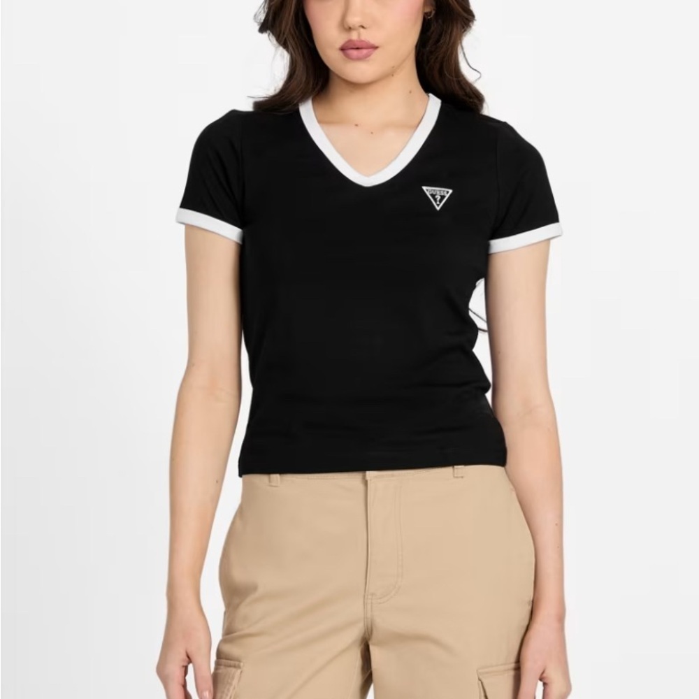 Guess Black and White V-Neck Tee
